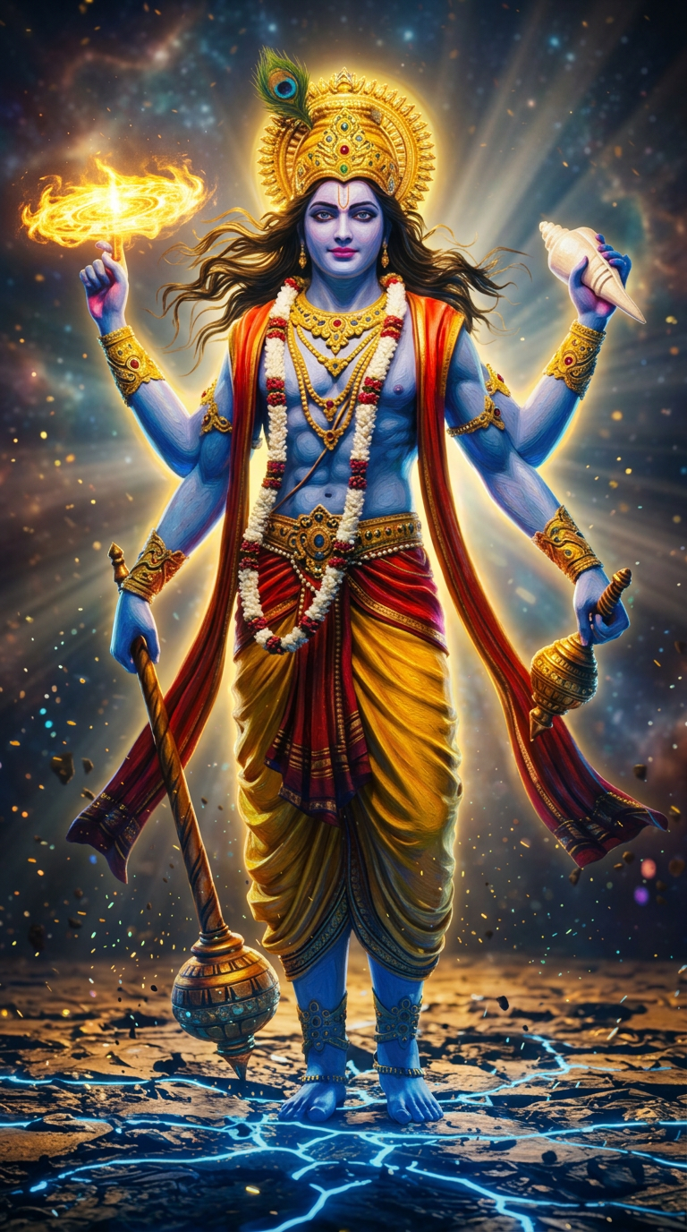 Lord Krishna with Sudarshan Chakra and flute
